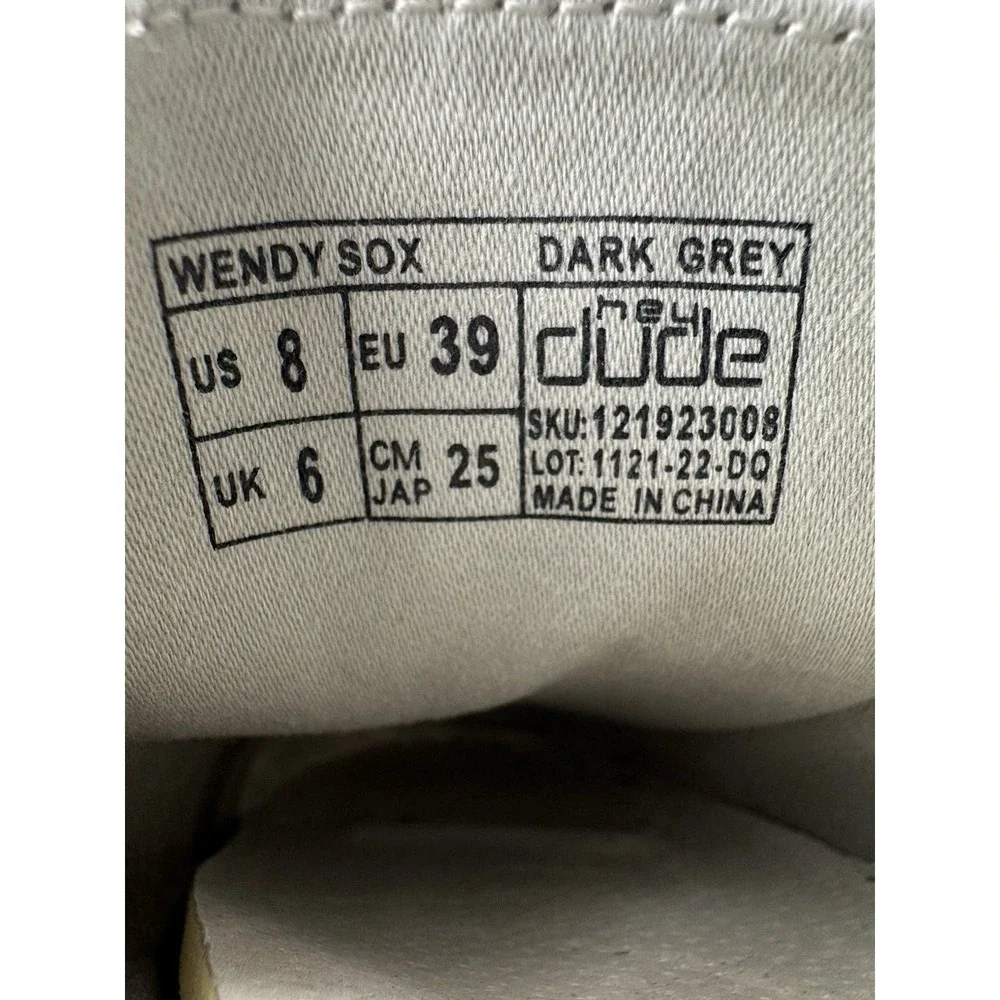 Hey Dude Wendy Sox Dark Grey Womens Size‎ 8 Slip On Casual Shoes New